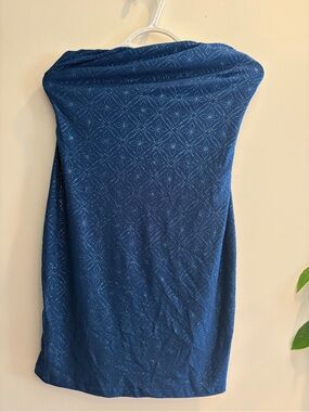 Blue Strapless Patterned Tube Dress